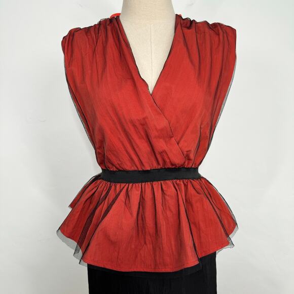 NWT Melissa Taffeta Peplum Dress Orange Black Tulle Mini Party Cocktail Size M - Picture 2 of 8